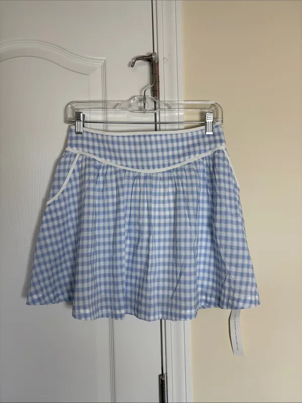 Reformation Piper Skirt Mini Crystal Check Blue White Plaid size 6 NWT - Image 4
