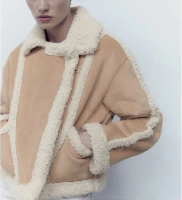 ZARA Women's Faux Shearling Double Faced Jacket (Light-camel)  - Image 4
