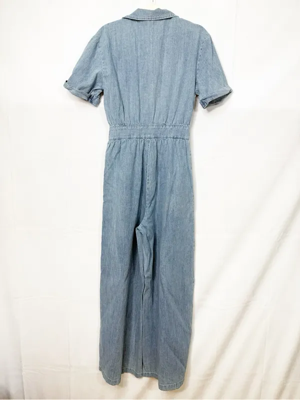 Vici Quiet Luxury Lightweight Chambray Denim Jumpsuit Coveralls Boiler Suit Blue - Image 5