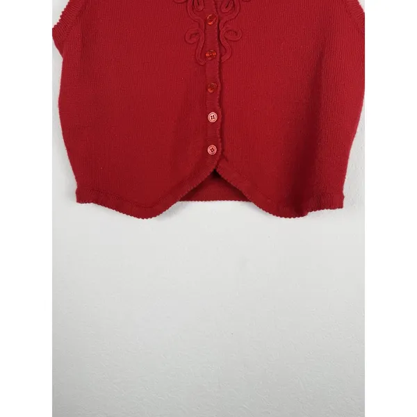 Koret Y2k Women's Medium Lambs Wool Sweater Vest Red‎ Preppy Academia Retro - Image 8