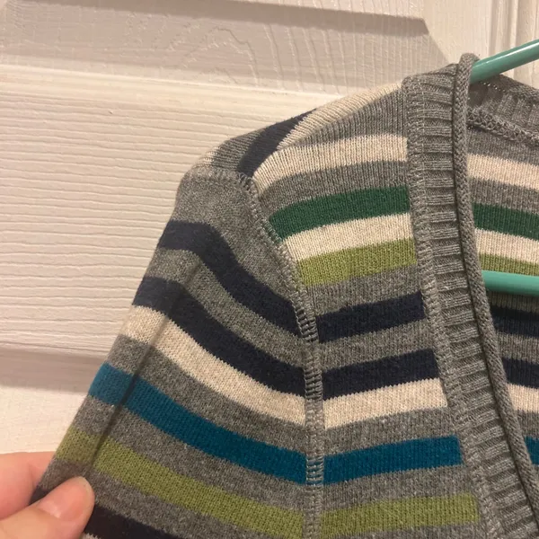 Aeropostale Womens Striped V Neck Long Sleeve‎ Top Gray Green Blue Large - Image 5