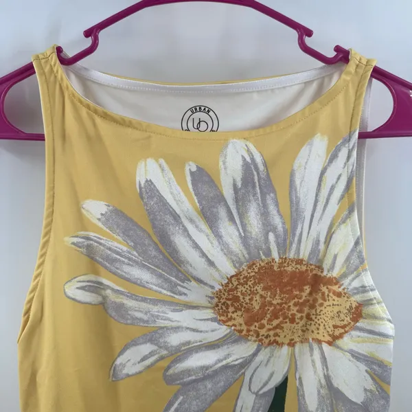 Urban Outfitters Tank SZ Small NEW Mercedes Daisy Graphic BoatNeck Yellow Y2K - Image 4
