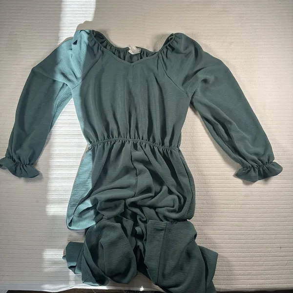 Honeyme Women’s Medium Green Wide Leg Jumpsuit Long Sleeve Elastic Waist Boho - Image 4