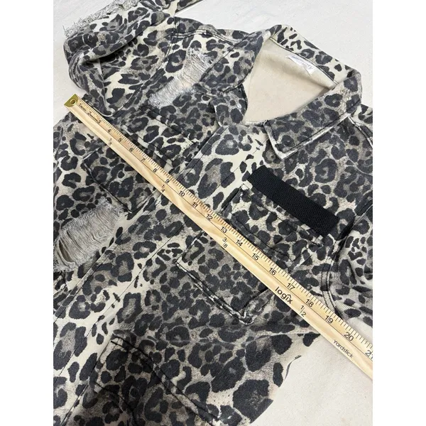 Dance And Marvel Leopard Distressed denim Jacket, Fits Med (D27) - Image 6