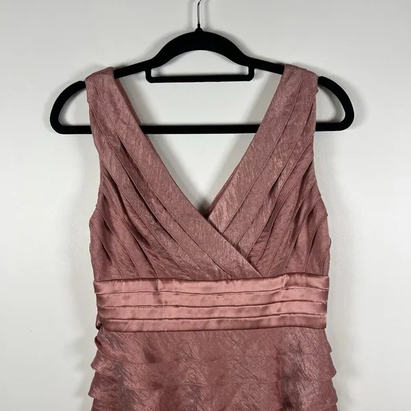 Adrianna‎ Papell Sleeveless Double V-Neck Shutter Pleat Tiered Midi Dress Size 8 - Image 5