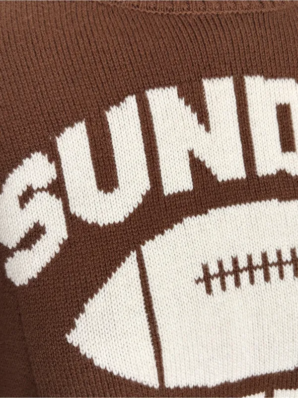 Jessica Simpson Sunday Funday Brown Crewneck Sweater with Football Motif Medium - Image 2