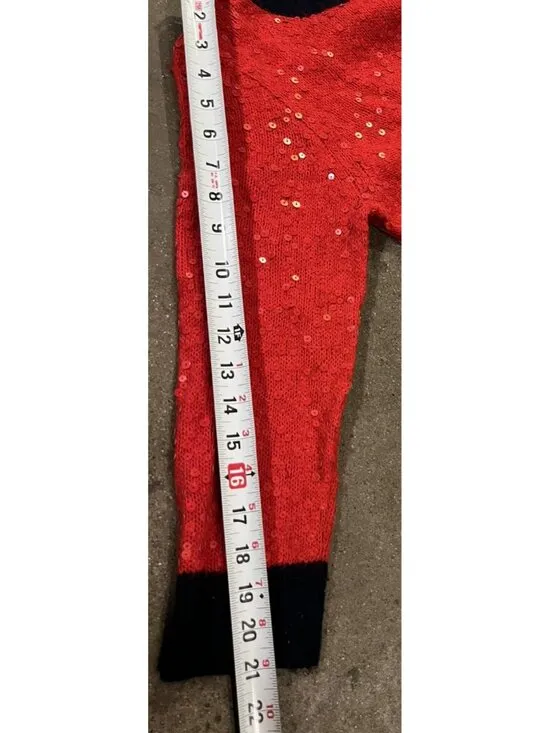 J.Crew Red Sequin Long Sleeves Pullover Wool Mohair Knit Sweater Top Size M - Image 8