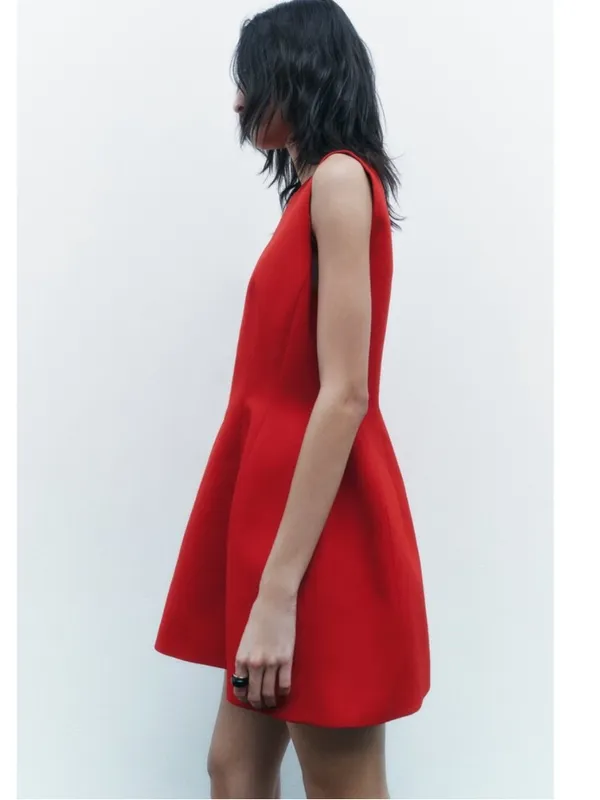 ZARA Bright Red Sleeveless Dress - Image 2