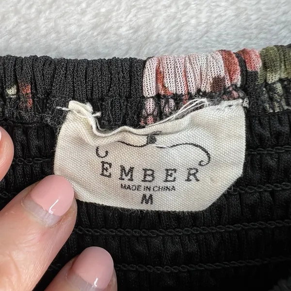 Ember‎ M Medium Top Black Milkmaid Sheer Y2K Whimsigoth Whimsical Fairy Smocked - Image 5