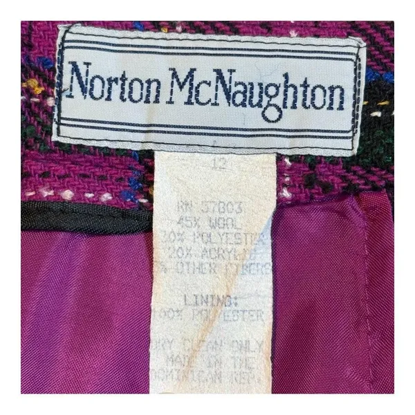 Norton‎ McNaughton Plaid Pencil Skirt Womens 12 Magenta Pink Wool Blend Vintage - Image 6