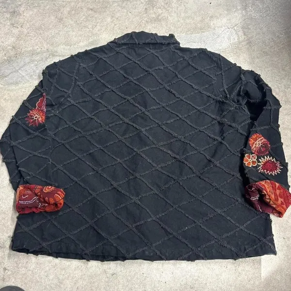 Fashion Bug Button Up Jacket Black Floral Embroidered Patchwork - Image 4
