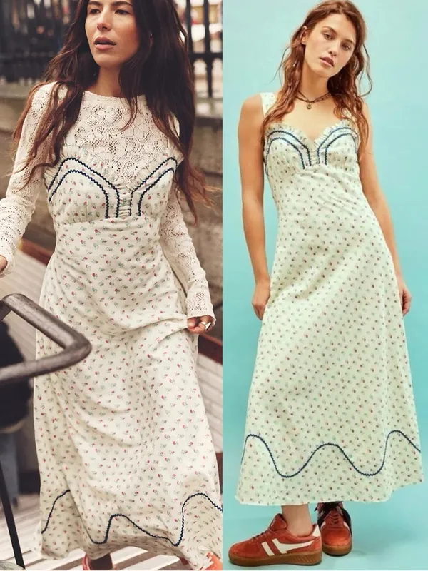 Free People Dainty Western Prairie Sweet Hearts Midi Dress in Ivory Combo Large - Image 4