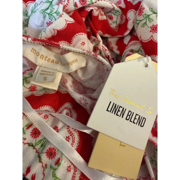 Monteau Red White Lobster Floral Linen Mini Dress Small NWT cottage dainty y2k coquette - Image 7