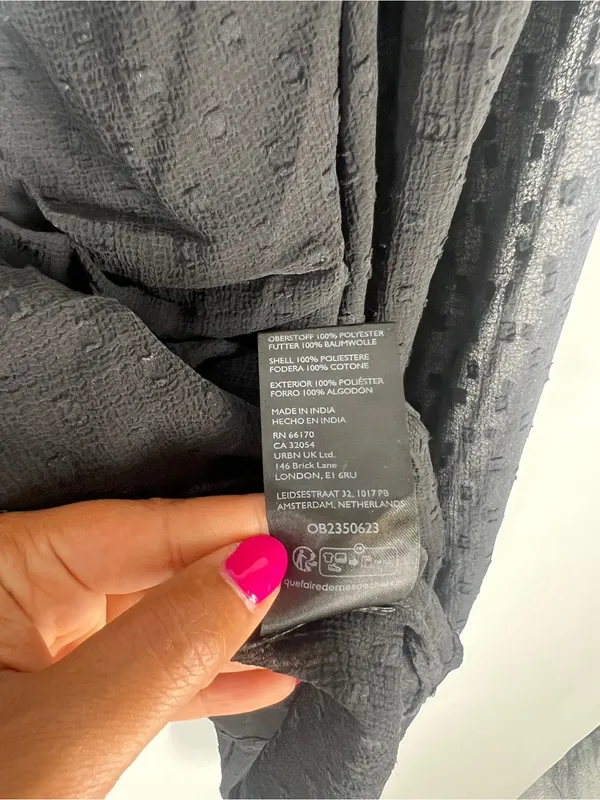 Anthropologie Black Sheer Peplum Blouse Size L Swiss Dot Long Sleeve - Image 9