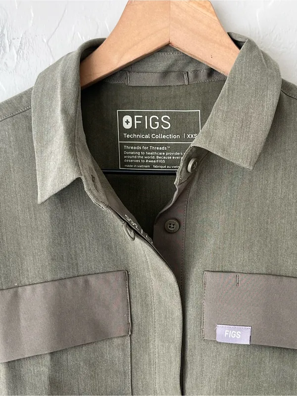 Figs Saiya Cargo scrub top heathered olive green NEW XXS limited edition - Image 7