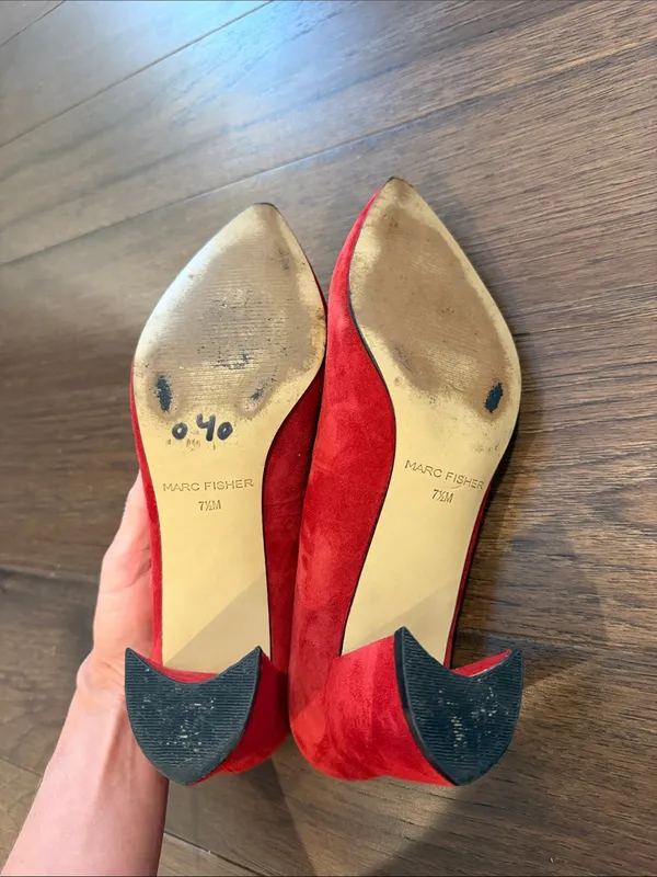 Marc Fisher Zala Block Heel Pump Red Suede Dress Heels - Size 7.5 - C61-100 - Image 6