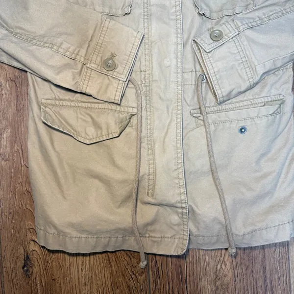 Old Navy Tan Utility Jacket Military Style Pockets 100%‎ Cotton Womens Small - Image 5
