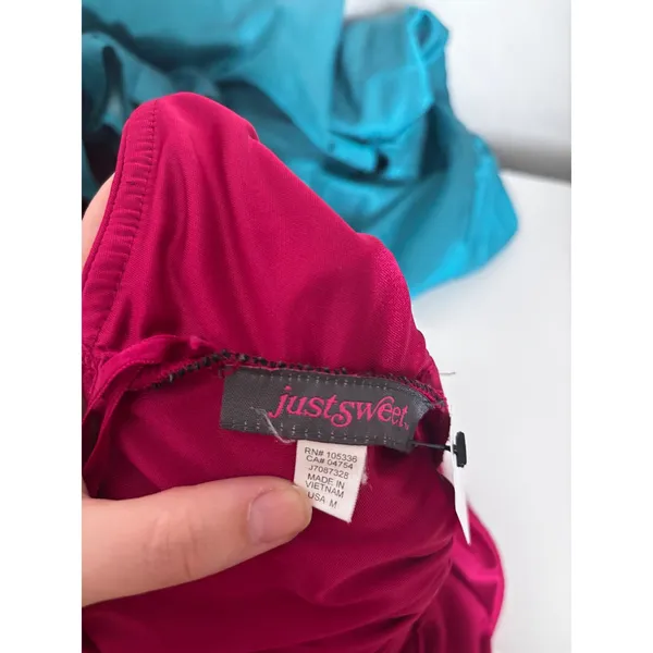Justsweet Fuchsia Pink Satin‎ Strapless Open Back Cowl Top Y2K Size M - Image 4