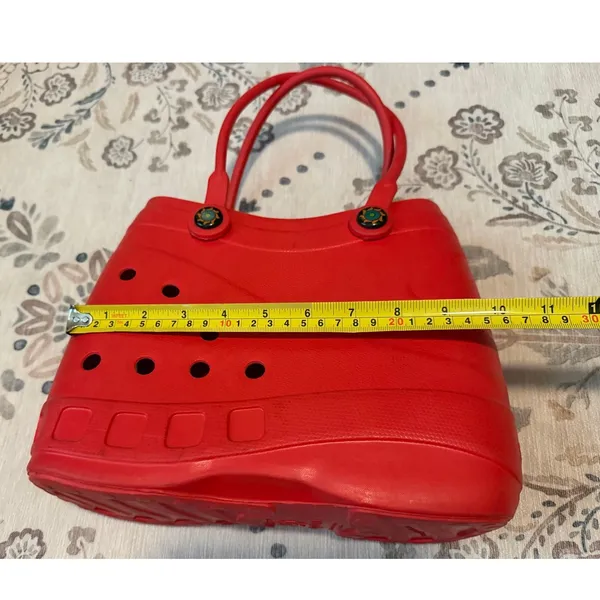 Optari Sol Tote Bag Red Waterproof Rubber Croc Style Beach Bag Small Medium - Image 4