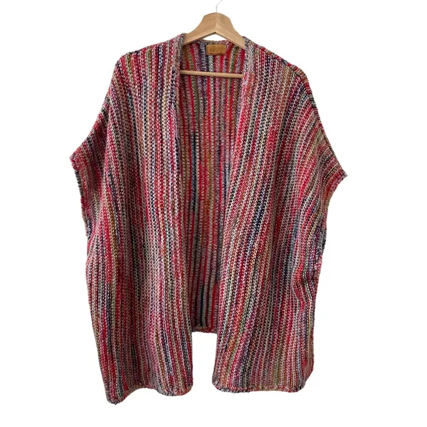 POL Red Rainbow Open Front Kimono Sweater M - Image 5