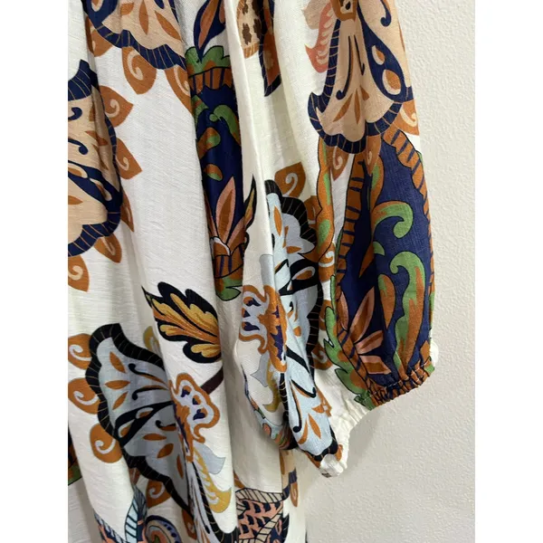 Umgee Abstract Paisley‎ Puff Sleeve Boho Babydoll Mini Dress Size Small - Image 8