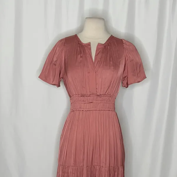 ANTHROPOLOGIE Somerset Satin Maxi Dress Rose Pink Mauve X-Small Petite XSP - Image 3