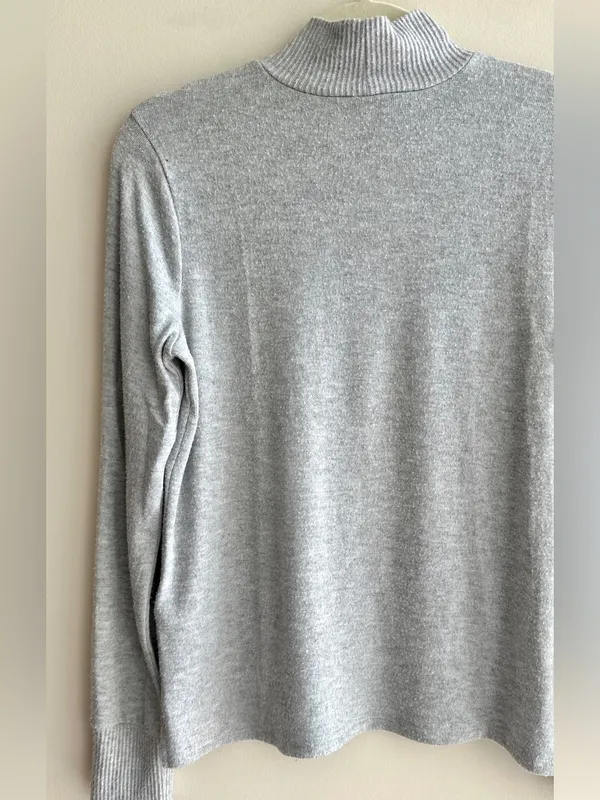 Lucky Brand Mockneck Heather Grey Cozy Stretch Sweater Top, Size Small - Image 13