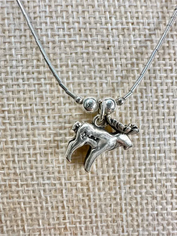 Liquid Sterling Silver Moose Charm Turquoise Bead 16” Screw Clasp Necklace - Image 4