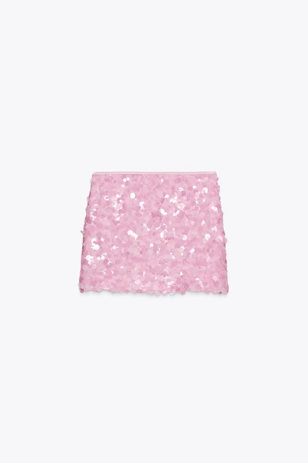 Zara pink Floral Sequin Mini Skirt - Image 4