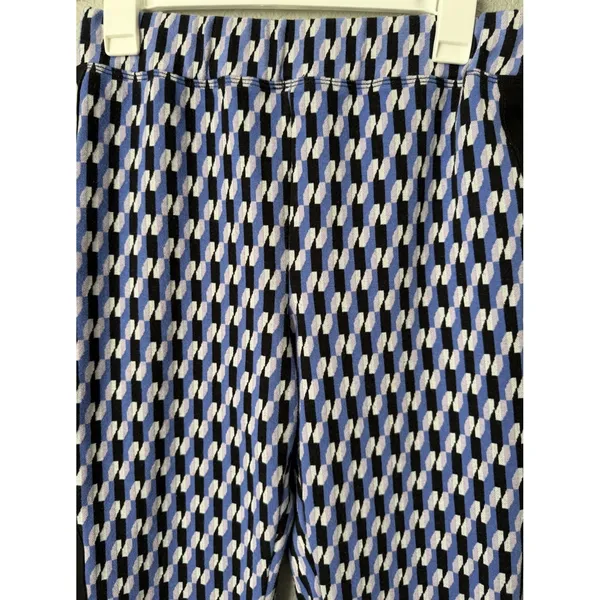 Maeve Anthropologie Geometric Print Flare Disco Ponte Knit Blue Pants, Women's M - Image 5