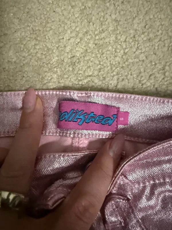 Edikted Leather Flare Pants Pink Sparkly - Image 2