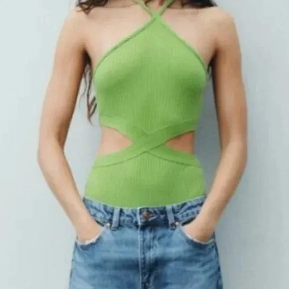 NWT Zara Green Halter Style Knit Bodysuit 0858/811 Size Large - Image 3