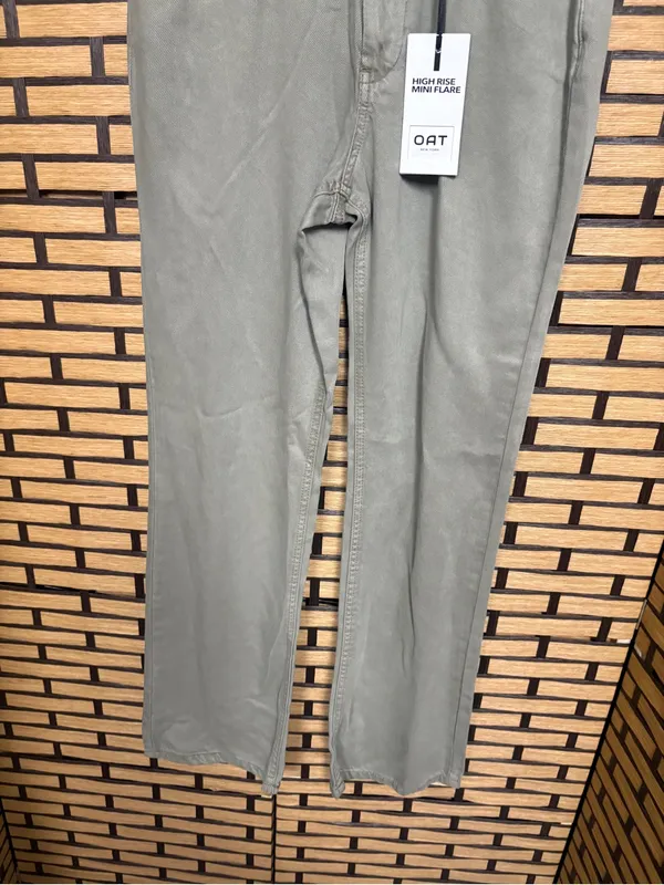 Oat Olive green high rise mini flare jeans size 4 - Image 4