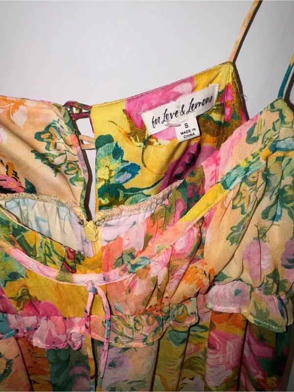 For Love & Lemons Yellow Floral Mini Dress - Image 3