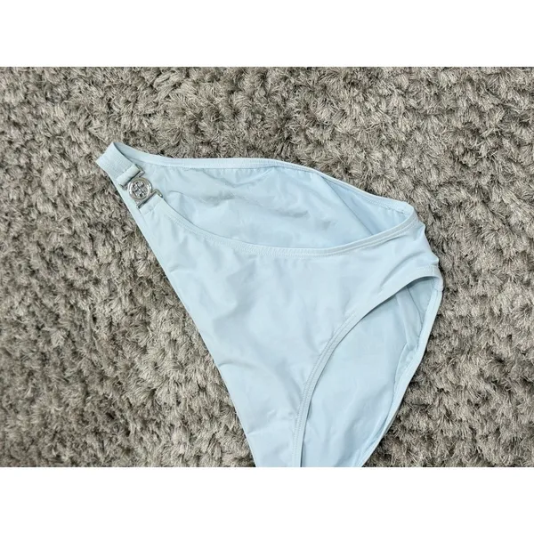 Tory Burch Miller Light Blue Bikini Bottom Low Rise Silver Logo Buckle Size L - Image 3