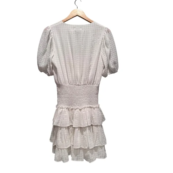 Vestique White‎ V-Neck Tiered Mini Dress Size Small Babydoll Bridal Beach - Image 2