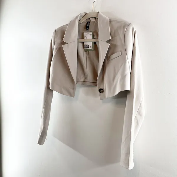 H&M Cropped Blazer Jacket Grey Tan XS - Image 7