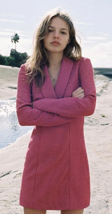 Zara Neon Pink Houndstooth Blazer Dress Size S - Image 2