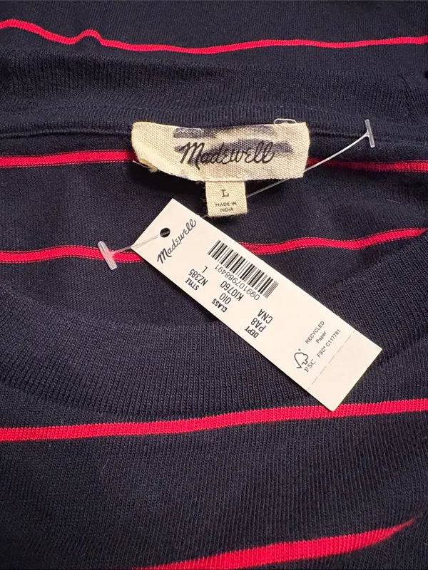 Madewell women’s The Perfect Tie-Waist Tee Jersey navy red stripe Size L NWT - Image 6