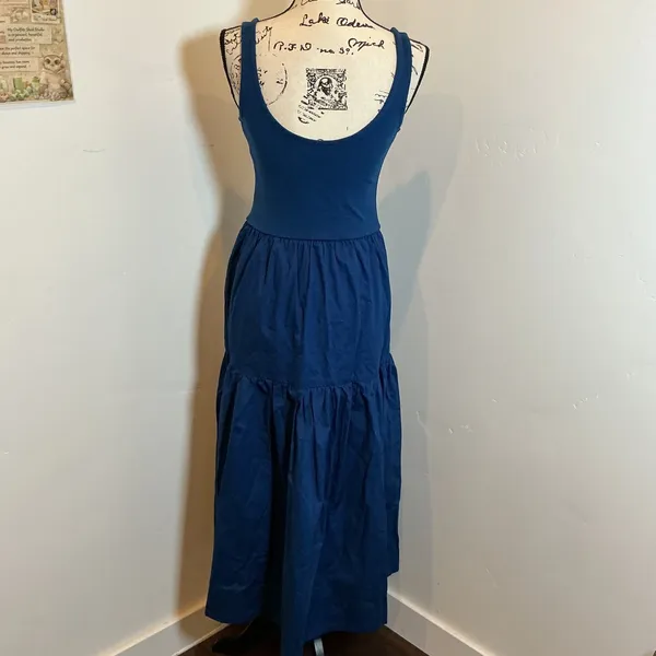 J.Crew Mixed-Media Tiered Maxi Dress Blue CK541 XS NWT Casual Summer Poplin - Image 6