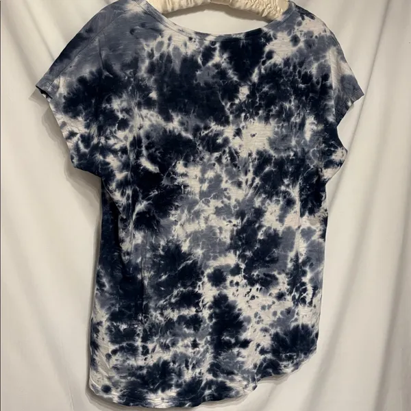 Sonoma Navy Blue and White Tie-Dye V-Neck Tee Boho Boxy SZ L 100% Cotton - Image 4