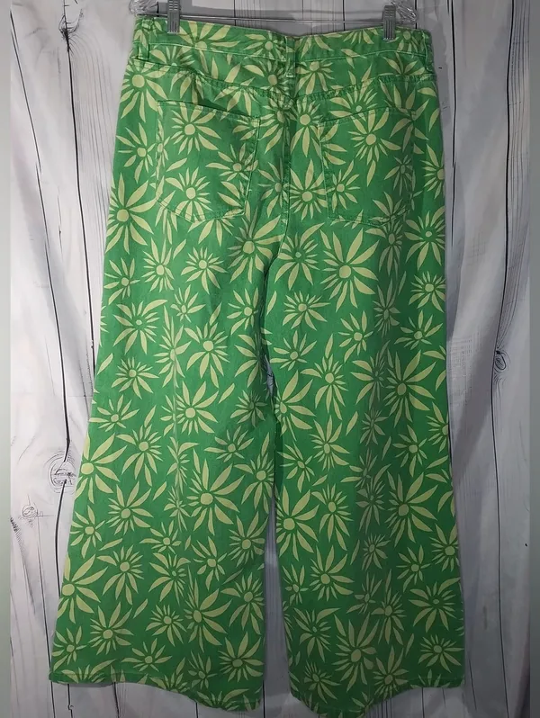 We The Free Green Floral Wide-Leg Oversized Slouchy Boho Groovy Festival Pants - Image 2