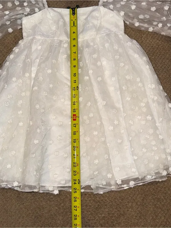Lulu's White Puff Sleeve with Organza Floral Babydoll Mini Dress - Image 6