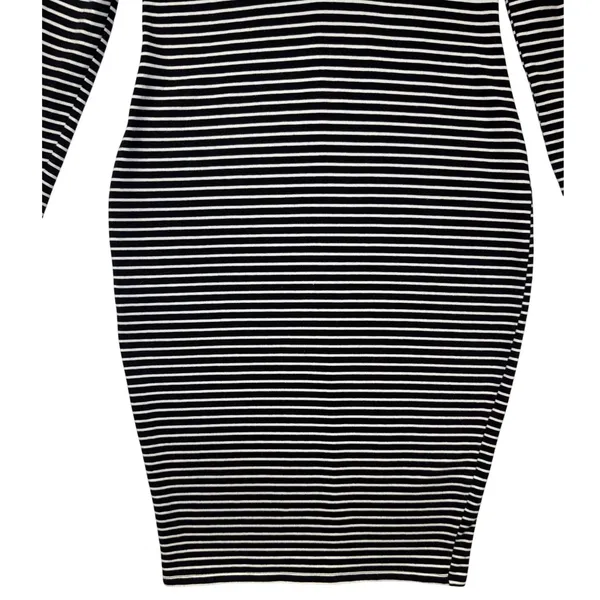 Express Womens Black White Striped V-Neck Long Sleeve Bodycon Midi Dress Medium‎ - Image 5