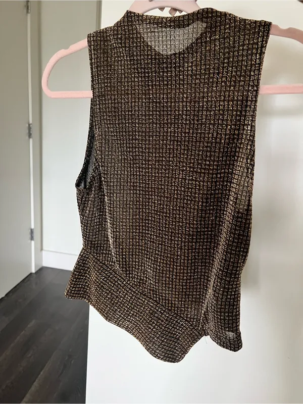 SheIn Sleeveless Metallic Knit Tank Top - Gold/Black - Image 2