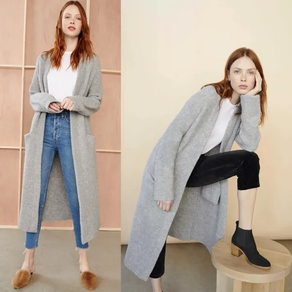 Jenni Kayne Sweater Boucle‎ Duster Coat Merino Wool Cardigan Open Grey S GUC - Image 2