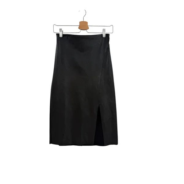 Commando Faux Leather Side‎ Slit Midi Skirt Black Pull On Size Medium - Image 3