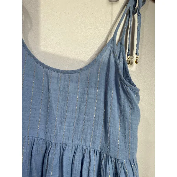 Aerie Magic Hour Blue Gauze Tiered Mini‎ Dress Boho Tie Strap Beach Size M - Image 9