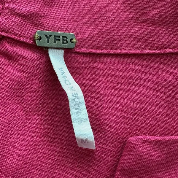 Young Fabulous & Broke Cape Code Pink Linen Maxi Dress M Eyelet Crochet Caftan - Image 4