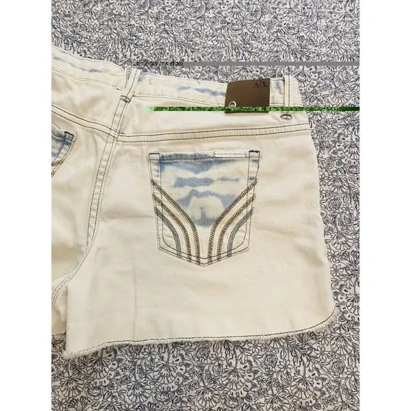 Y2K Armani Exchange Studded Denim Shorts Distressed Acid Wash Grunge Size 12 - Image 12
